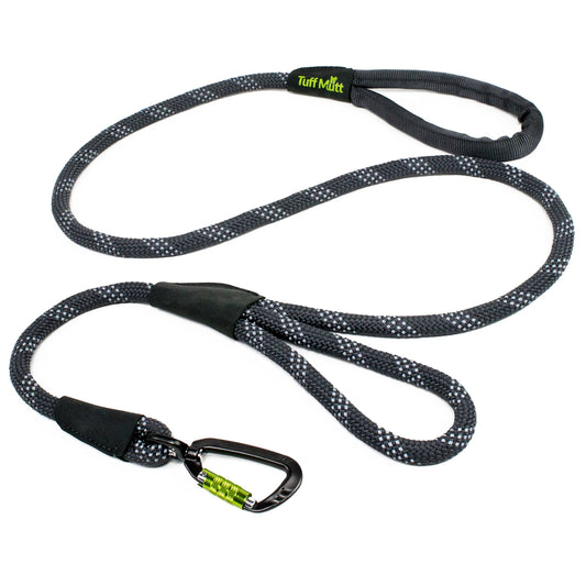 Tuff Mutt Rope Dog Leash 5ft Long, Two Traffic Handles, Heavy Duty, Reflective Double Handles Lead for Safety and Control Training