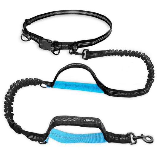 UPPETLY Hands Free Dog Running Leash with Adjustable Waist Belt, Dual Handle Elastic Bungees Retractable Rope for Medium and Large Dogs