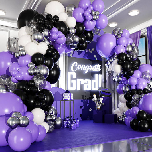 Sheryl Decor 100pcs easy diy Purple and Black White Balloons garland & arch kit